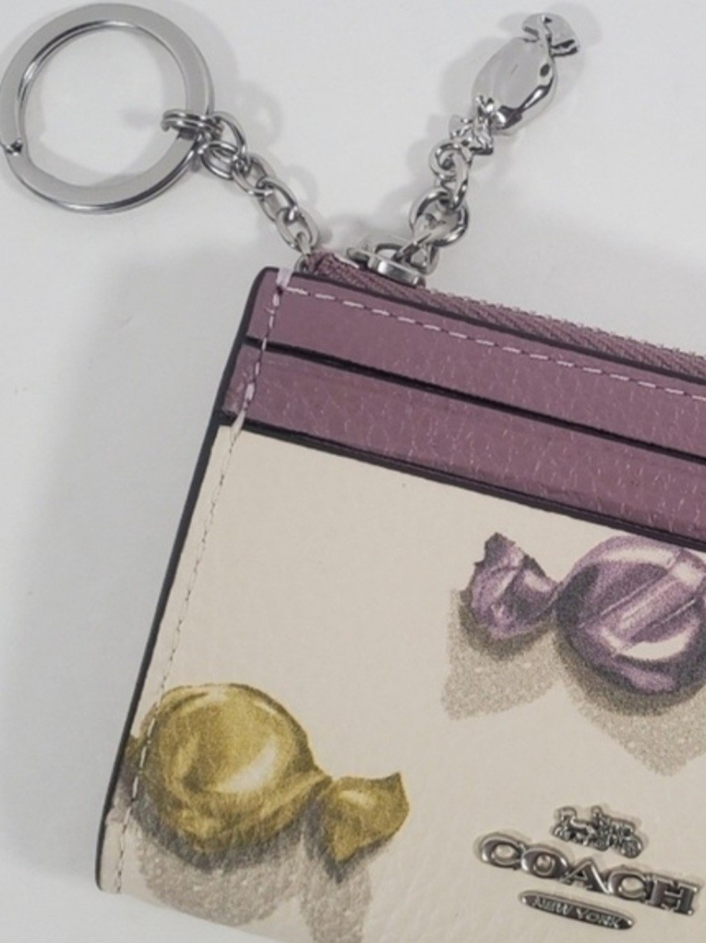 COACH Candy Print Leather Card Case Keychain - Purple & Cream - NWT - Picture 5 of 6
